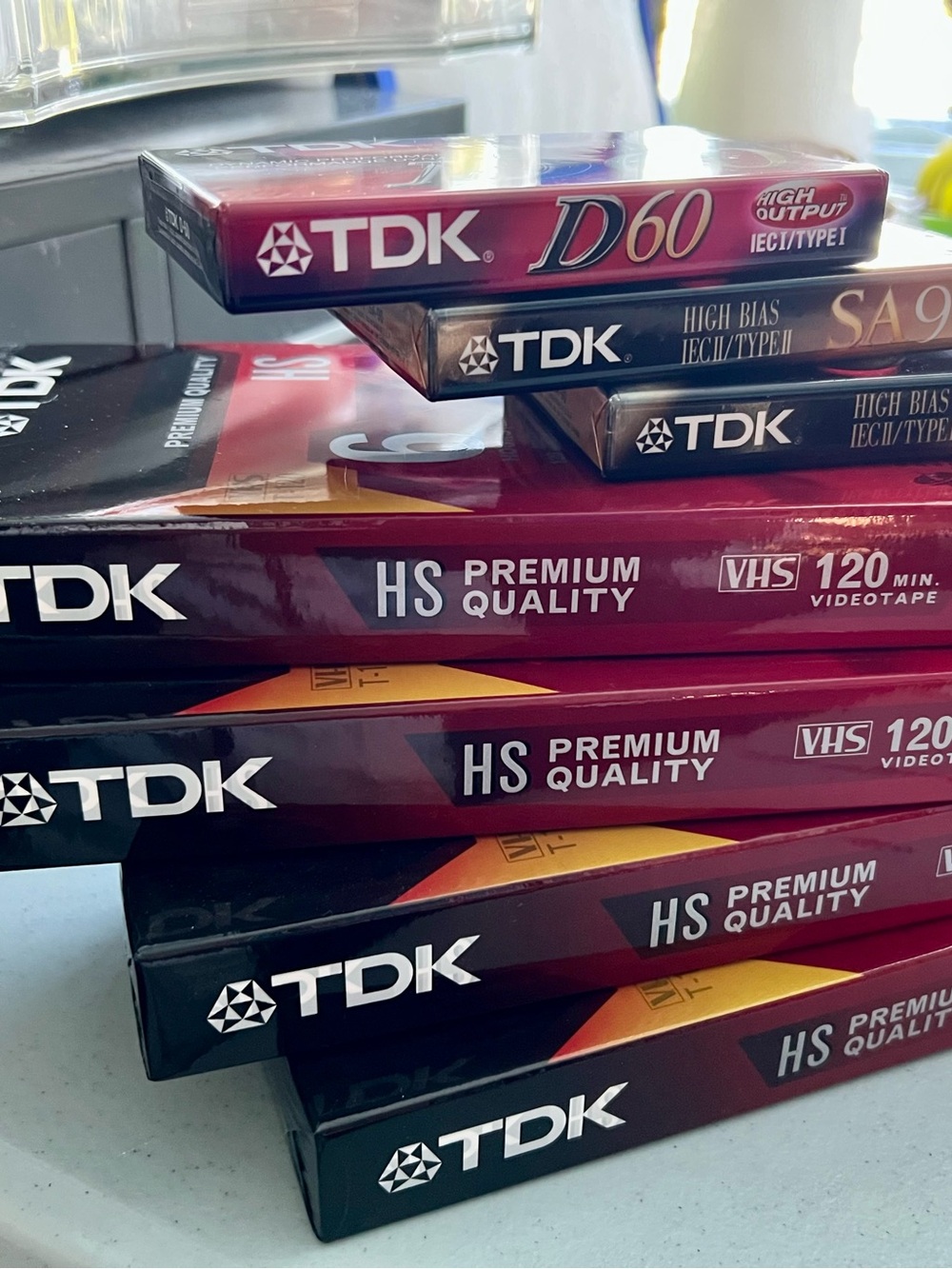 7 Blank TDK VHS & Cassette Tapes 4VHS (6 hrs ea) & 3 cassette 60/90 for recordng
